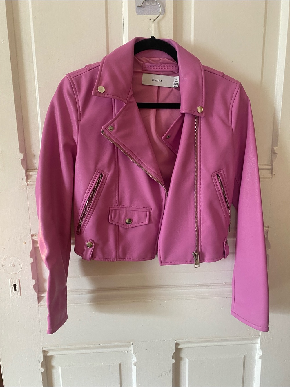 Bershka Bubblegum Pink Faux Leather Biker Jacket